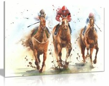 Listing image for Horse Racing Watercolour Canvas Wall Art Picture Print