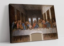 Listing image for DA VINCI THE LAST SUPPER- FRAMED CANVAS WALL ART PICTURE PAPER PRINT- BROWN BLUE