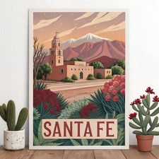 Listing image for Santa Fe New Mexico Travel Poster - Southwest Adobe Architecture Art Print moreD