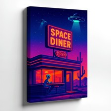 Listing image for Wall Art Space Diner Neon Sign Alien UFO Desert Retro Sci Fi Canvas Print Decor