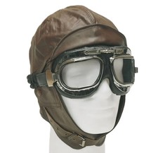 Listing image for Vintage Aviation Helmet Pilot Cap Leather Lining 100% Cotton Brown with Goggles