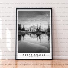 Listing image for Mount Rainier Unframed Poster Print Greyscale Black And White Mount Rainier